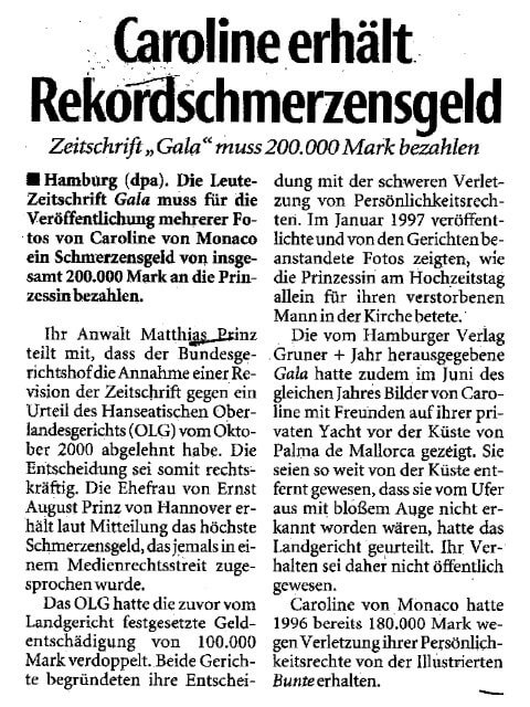 Schmerzensgeld, Caroline